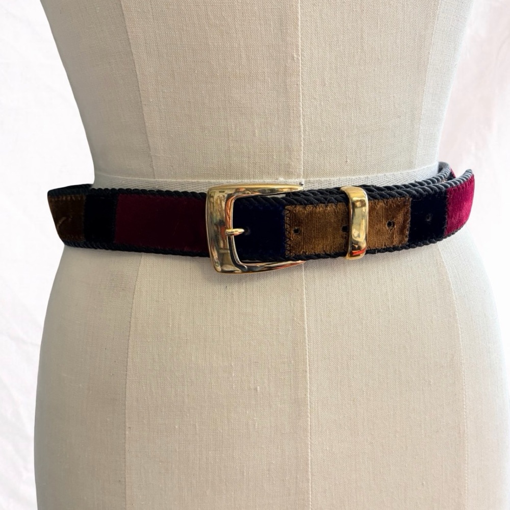 Vintage Elite Fresno Patchwork Belt Jewel Tone Velvet Gold Buckle Womens M 29”